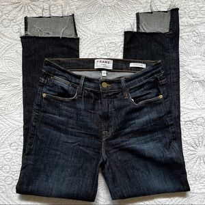FRAME Denim Le High Straight Reverse Step Hem Jeans Raw Edge Ankle Crop